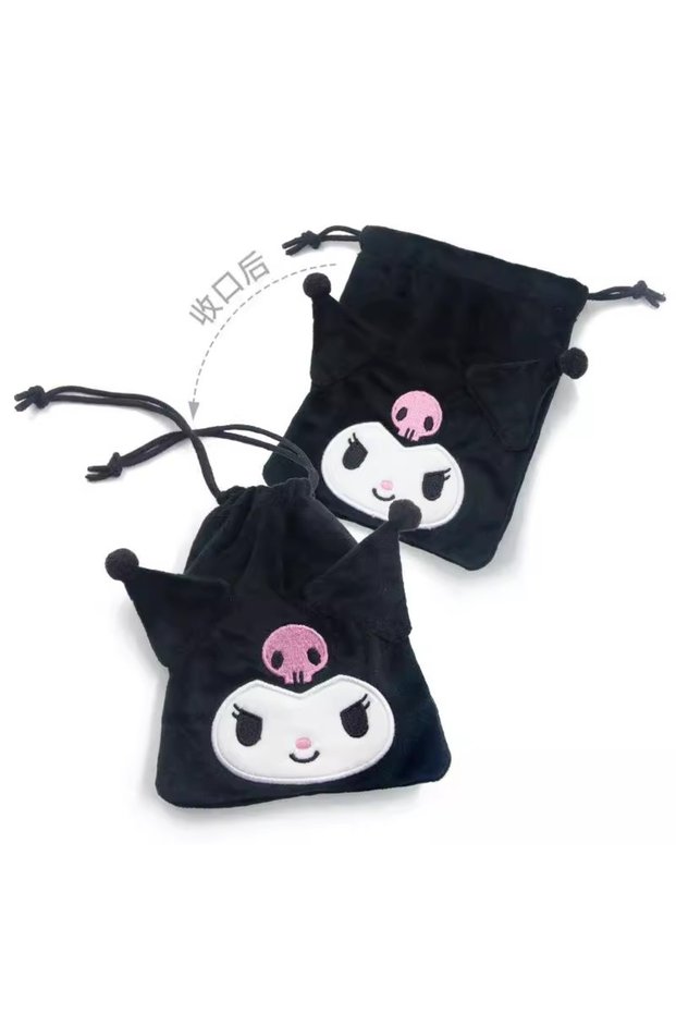 Kuromi Genuine Sanrio Hello Kitty Kuromi Melody Cogimyun Plush Drawstring Bag Kawaii Coin Purse Stor