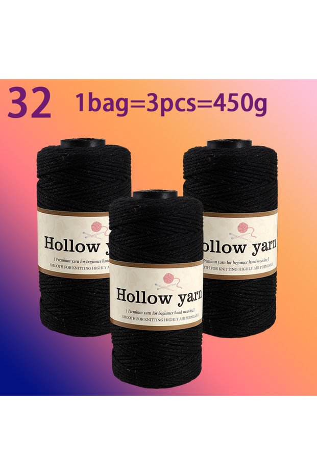 32 3-Pack of Solid Color Hollow Cotton Yarn, 150g Per Roll, Total 450g, Multiple Colors Available, C