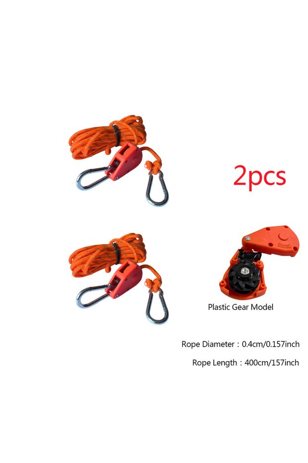 Plastic 2pcs 4mm*4m Camping Tent Tie Down Rope Tightener Fastening Pulley Ratchet Hangers Awning Rop
