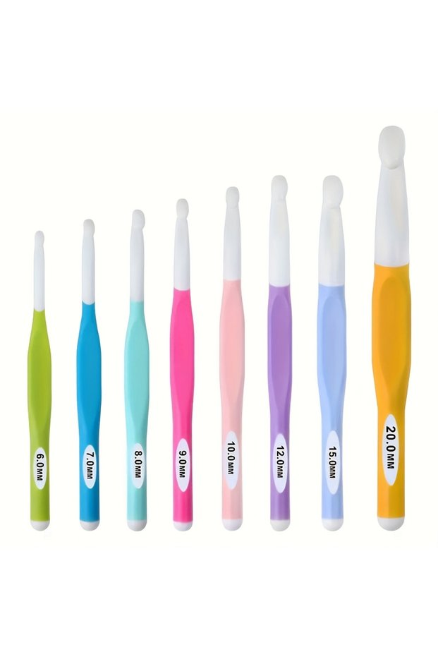 8pcs Plastic Crochet Hooks Set 6-20mm Ergonomic TPR Colorful Sweater Knitting Needles DIY Yarn Weave
