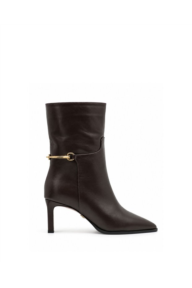 Genuine Leather Heeled Women's Boots 165 Brown