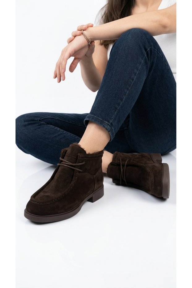 Women's Boots with Fur Inside, Lace-Up Moccasin, Winter Casual, Ankle Length, Rubber Sole, Stylish Bolvik8370Mrv