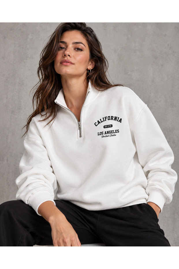 California Printed Half-Zip Stand Collar Sweatshirt