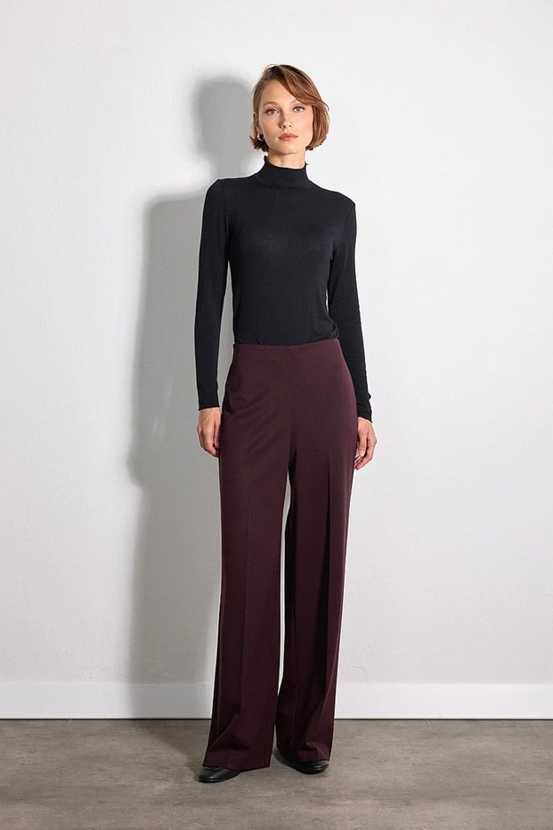 High-Waisted Wide-Leg Pants - Burgundy