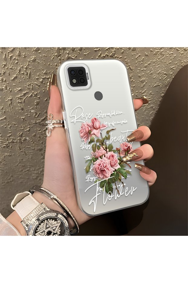 Poco C31 Compatible Case with Rose and Lettering Design, Protective, for Daily Use.