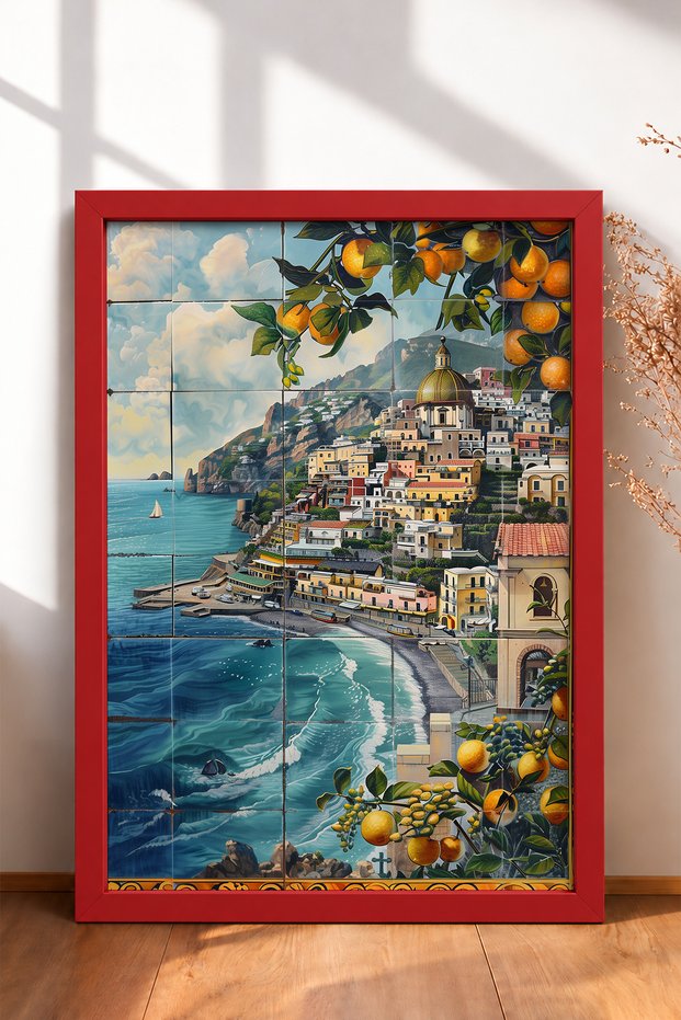 Tile Tile Look Coastal Town Framed Painting Italy Poster Living Room Kitchen Wall Decor Itp061