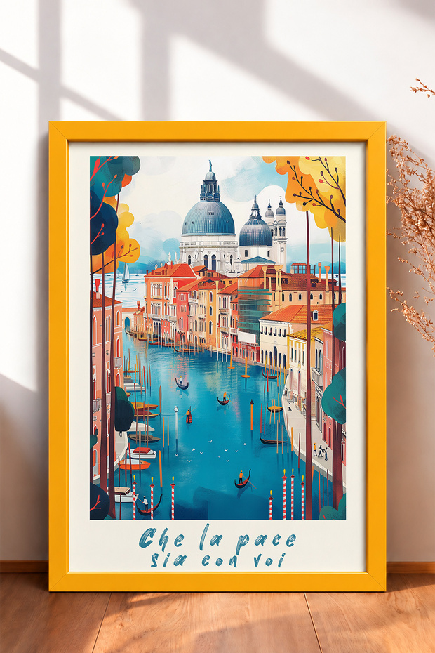 Autumn Venice Canal and Gondolas Framed Painting Italy Poster Wall Decor Itp094