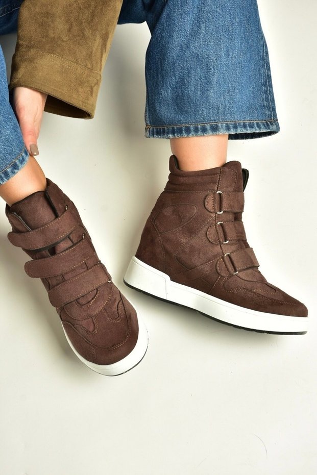 V367856002 Brown Suede Hidden Heel Velcro Sport Boots