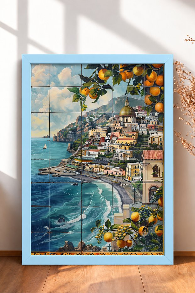 Tile Tile Look Coastal Town Framed Painting Italy Poster Living Room Kitchen Wall Decor Itp061