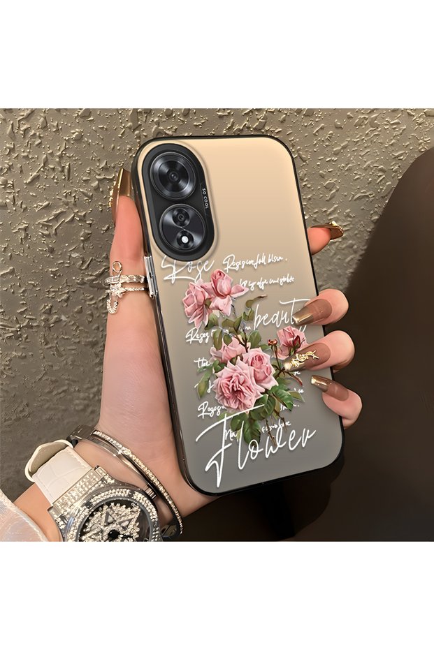Oppo A60 Compatible Rose and Text Patterned Case, Protective, Daily Use
