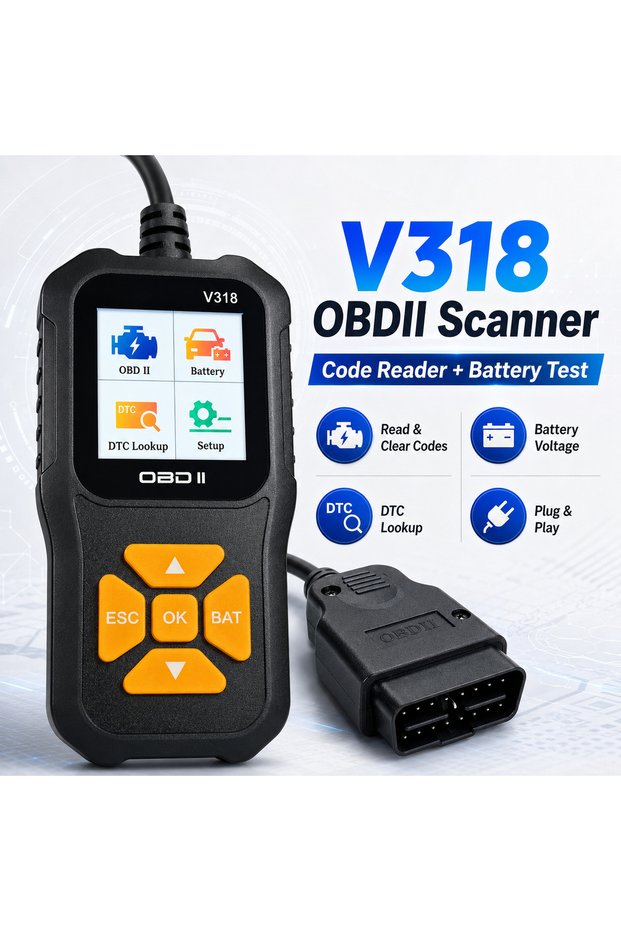 V318 OBD2 Scanner Code Reader, Car Engine Fault Diagnostic Tool With Battery Voltage Test, Read & Cl