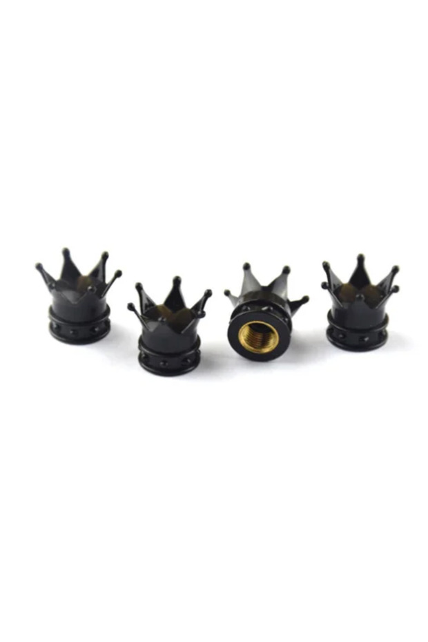 black 4Pcs Car Universal Crown Valve Caps Dustproof Waterproof Wheel Valve Cover Air Car Motorcycle