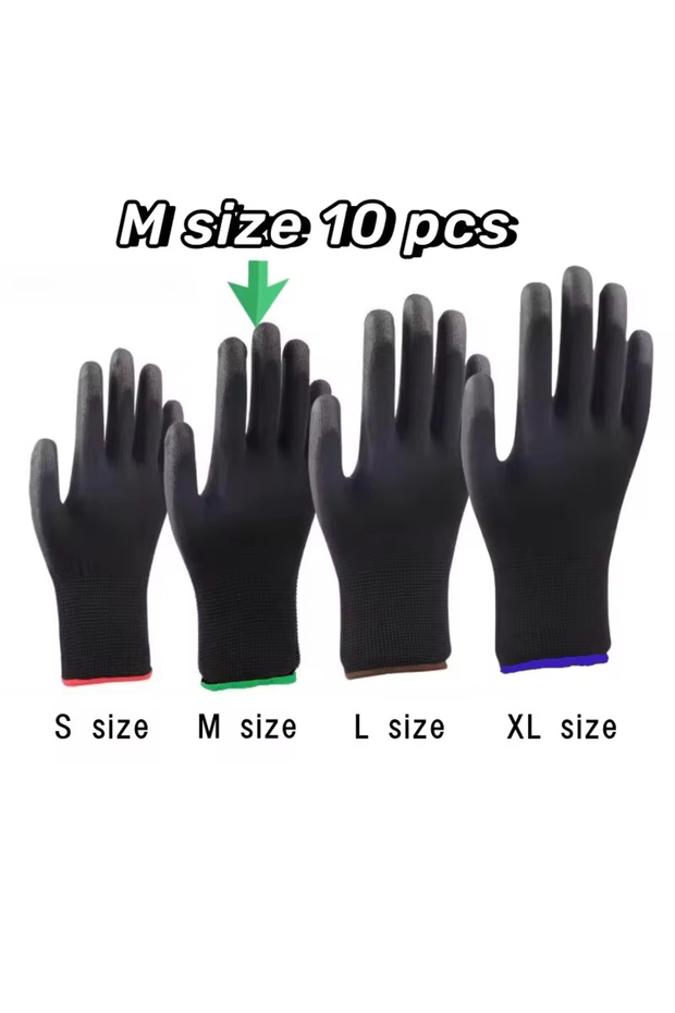 M size 10 Pairs Polyester Nylon PU Coating Safety Work Gloves For Builders Fishing Garden Work Non-s