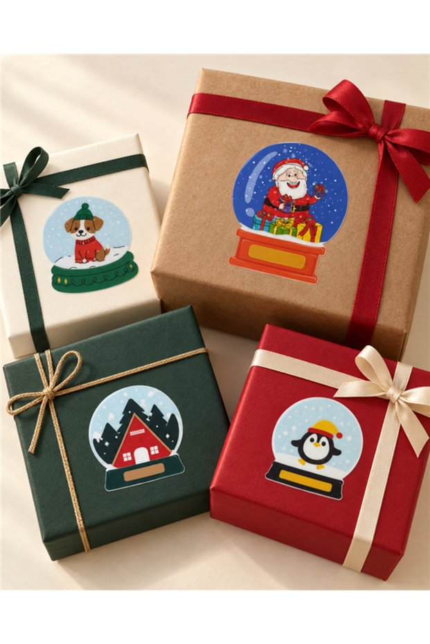 Snow Globe Patterned Christmas Gift Tag Sticker Set 20×35 cm