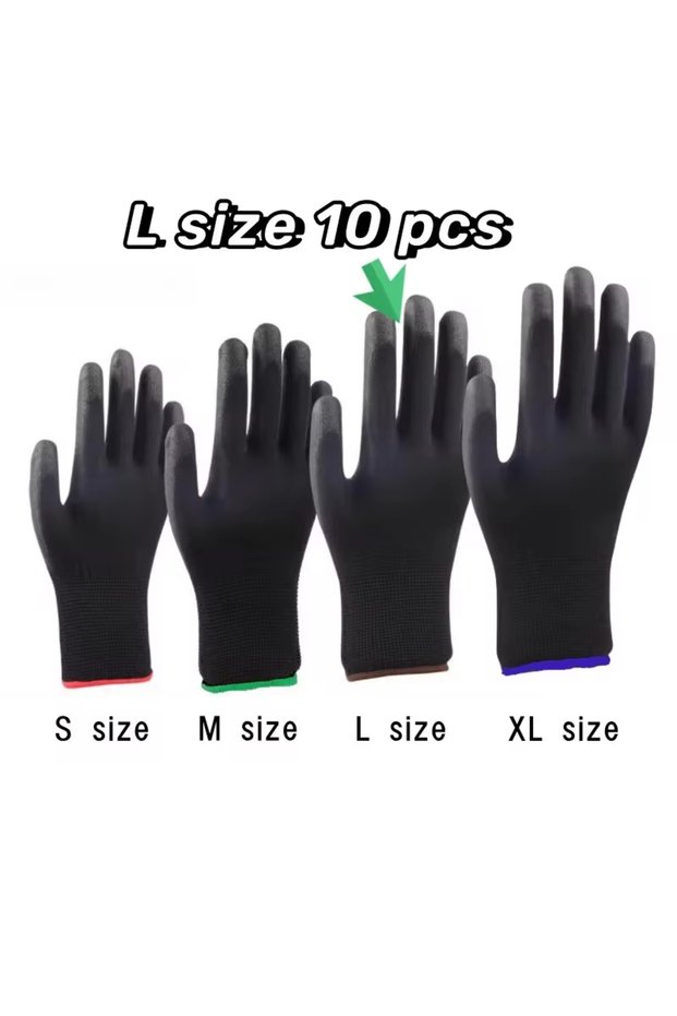 L size 10 Pairs Polyester Nylon PU Coating Safety Work Gloves For Builders Fishing Garden Work Non-s