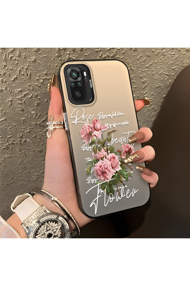 غطاء لهاتف Redmi Note 10 4G/Note 10S، بتصميم يجمع بين نقوش الورود والنصوص، يوفر حماية، ومناسب للاستخدام اليومي.