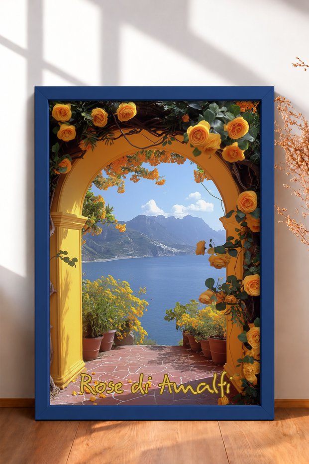 Rose of Amalfi and Yellow Rose Arch Framed Painting Italy Poster Living Room Kitchen Wall Decor Itp072