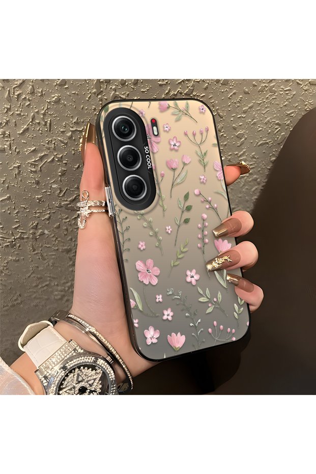Tecno Camon 40 Pro 5g Compatible Pink Branch Flower Case, Shockproof Silicone, Stylish