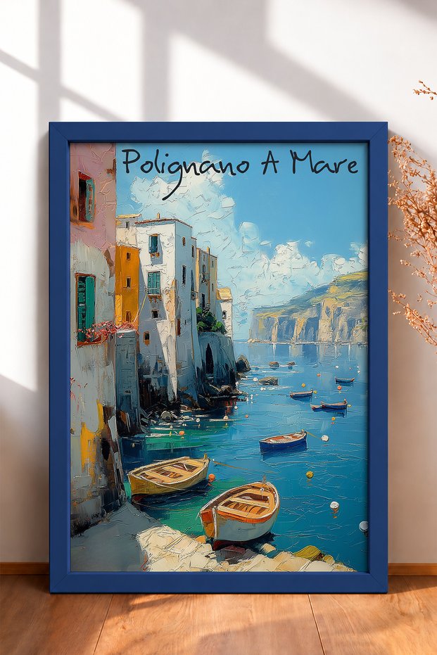 Polignano a Mare Written Town and Sandals Framed Painting Italy Poster Wall Decor Itp076