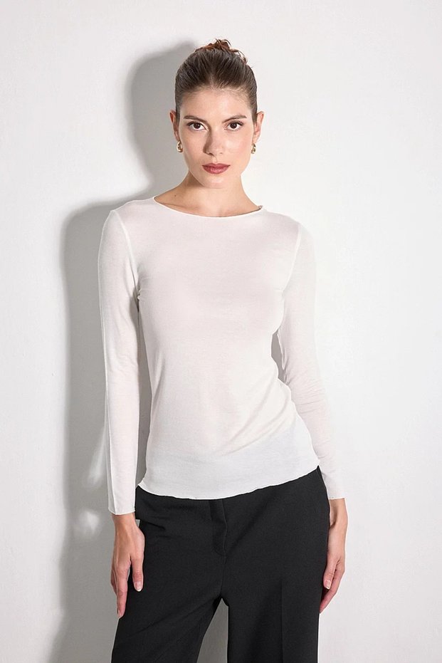 Boat Neck Modal Knitted Blouse - Ecru