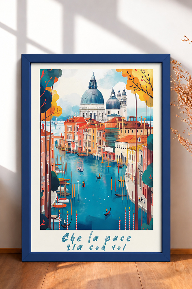 Autumn Venice Canal and Gondolas Framed Painting Italy Poster Wall Decor Itp094