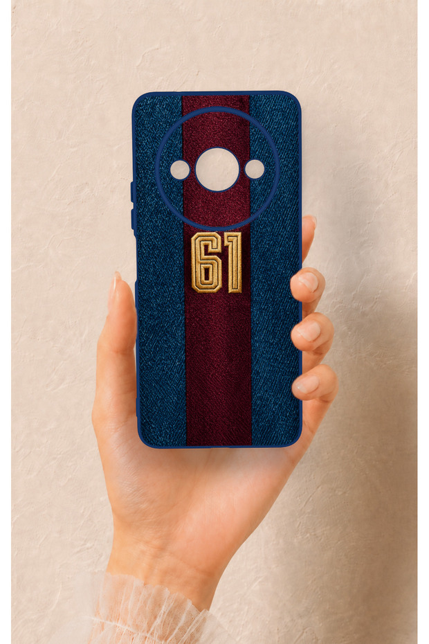 Redmi A3 Compatible Burgundy Blue Patterned Silicone Case.