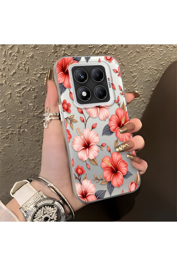 Redmi Note 14 Pro 4G/5G Compatible Protective Case with a Large Floral Print, Offering Impact Protection.