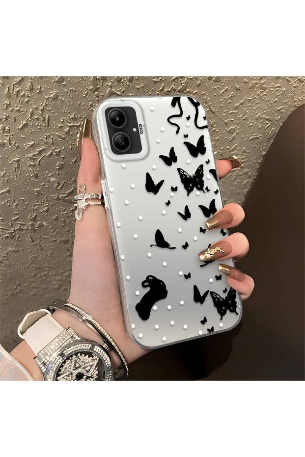 Samsung Galaxy A05 Compatible Case with a Dot and Butterfly Pattern, Suitable for Everyday Use.