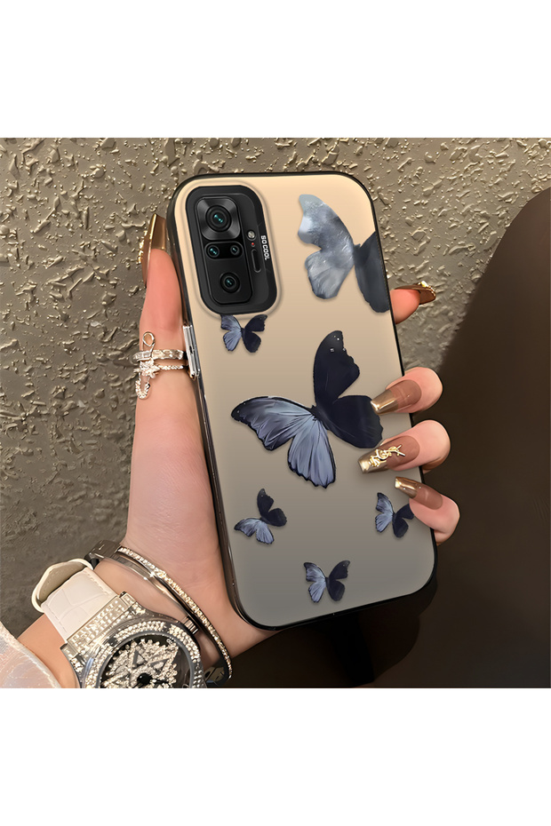 Black and Gray Butterfly-Printed Protective Case Compatible with Redmi Note 10 Pro, Offering Impact Protection.