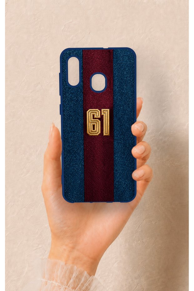 Samsung A20-A30 Compatible Burgundy and Blue Patterned Silicone Case.