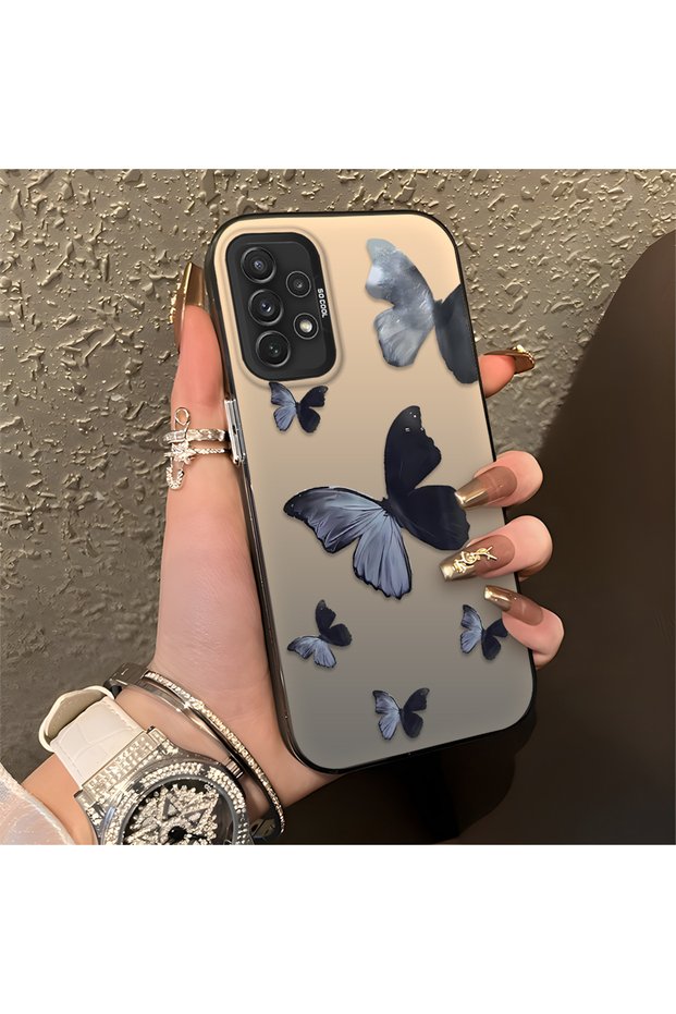 Samsung Galaxy A72 Compatible Black and Gray Butterfly-Printed Protective Case, with Impact Protection.