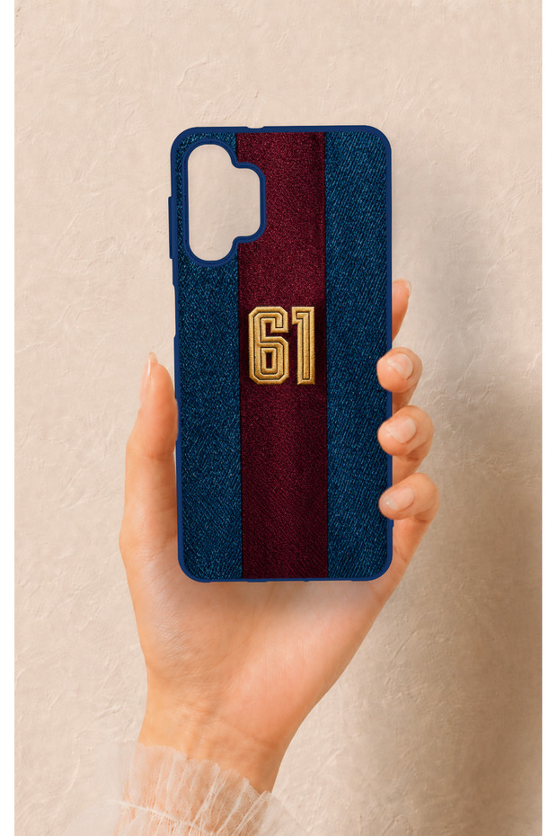 Samsung A32 Compatible Burgundy and Blue Patterned Silicone Case.