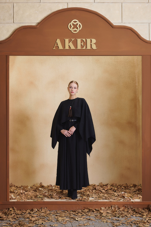Black Mobile Cape Detail Godeli Dress