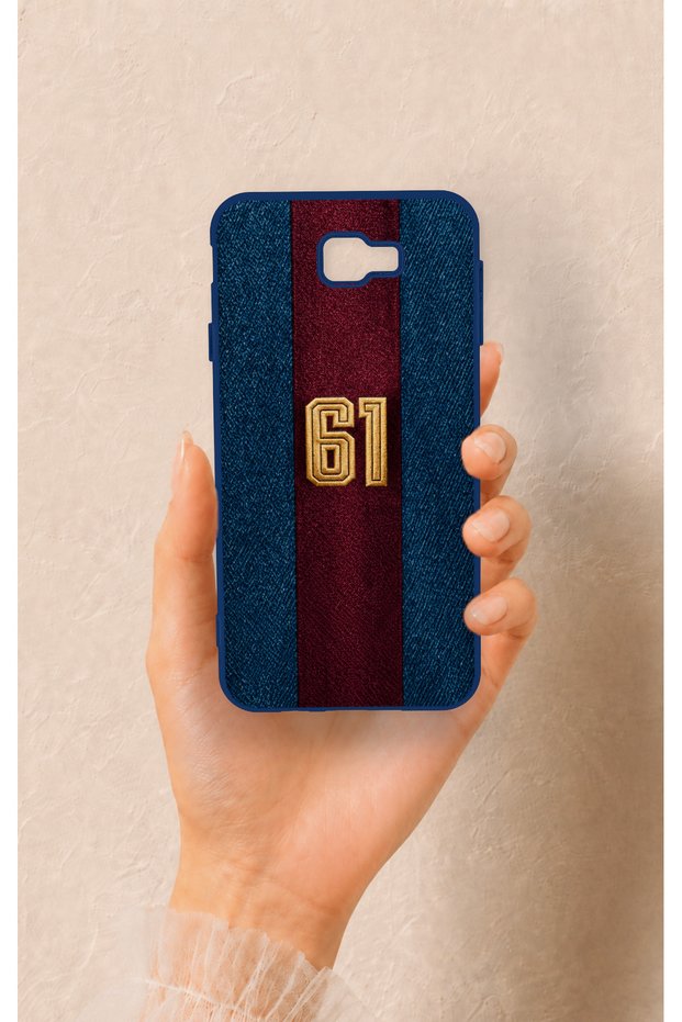 Samsung J7 Prime Compatible Burgundy and Blue Patterned Silicone Case.
