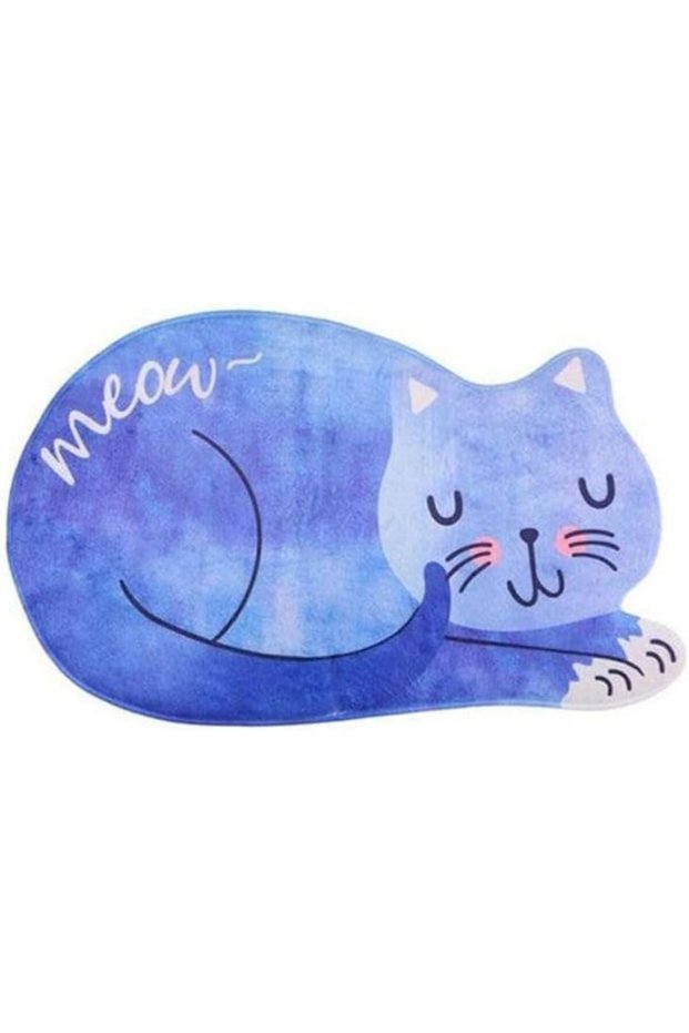 Cat design door mat blue/white 60x40 cm