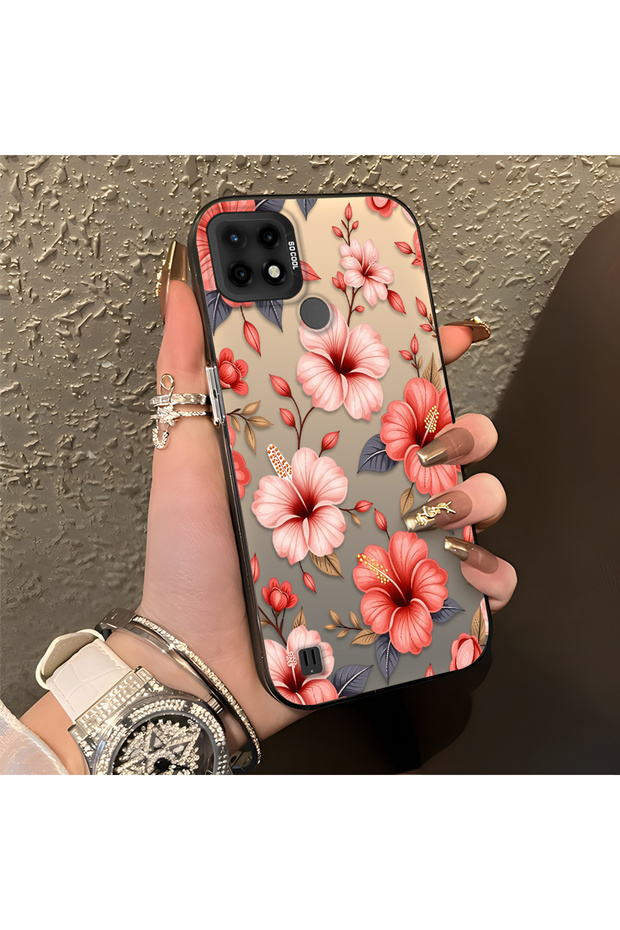 Realme C21 Compatible Pink Large Flower Print Protective Case, Impact Protection