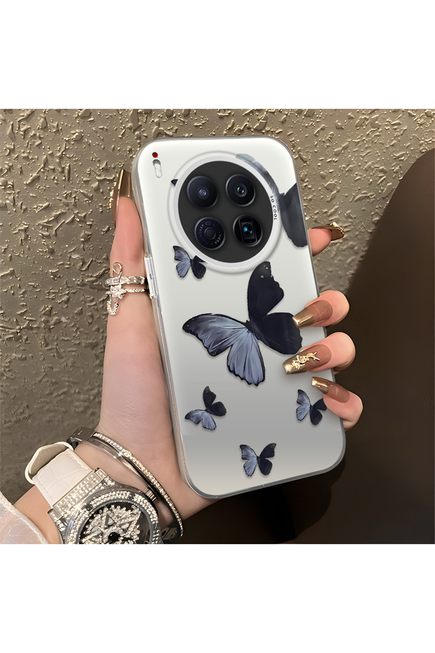 Tecno Camon 40 Premier Compatible Black and Gray Butterfly-Printed Protective Case, Offering Impact Protection.