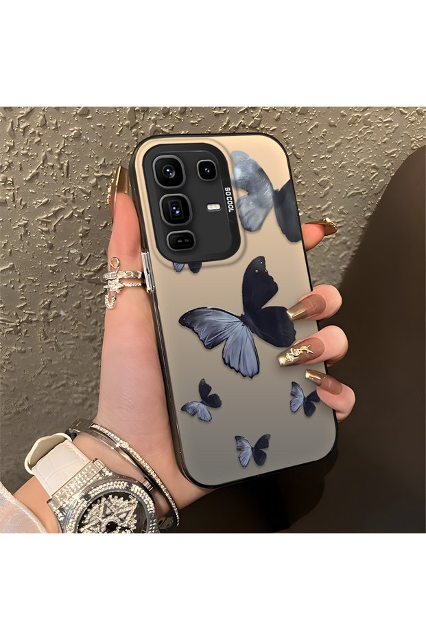 Black and Gray Butterfly-Printed Protective Case Compatible with the Infinix Note 50 Pro Plus, Offering Impact Protection.