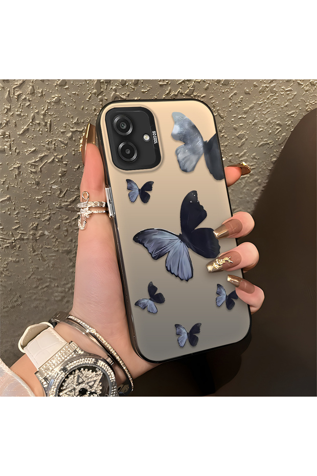 Samsung Galaxy A07 4g Compatible Black and Gray Butterfly-Printed Protective Case, Offering Impact Protection.
