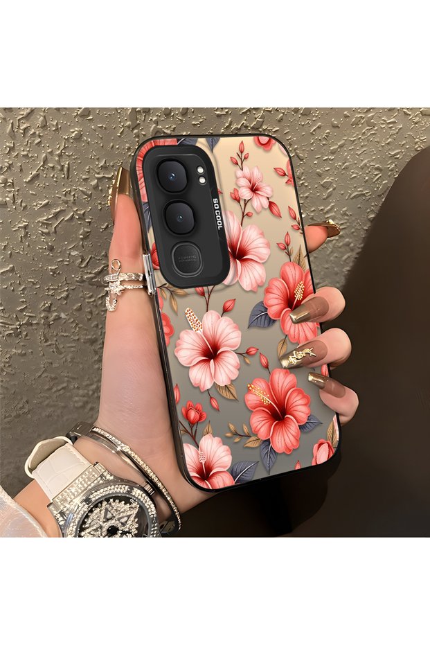 Pink Protective Case with a Large Floral Print, Compatible with Vivo Y31/Y21D, Offering Impact Protection.