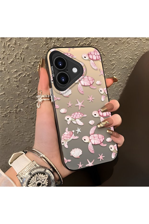 Pink Turtle and Seashell Patterned Silicone Case Compatible with iPhone 17, Featuring a Cute Design.