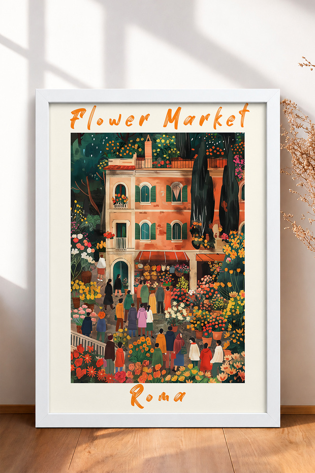 Flower Market, Rome, Framed Painting, Italy Poster, Living Room, Kitchen, Wall Decor, Itp139.