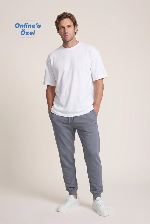 Elastic Waist Drawstring Pocketed Cotton Sweatpants / Sweatpants