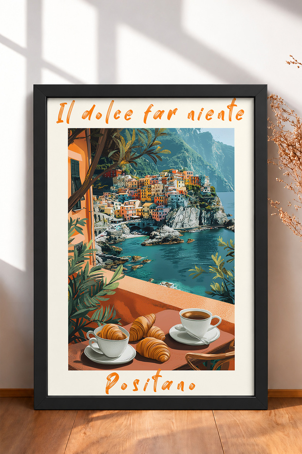 Il Dolce Far Niente Positano Breakfast Framed Painting Italy Poster Wall Decor Itp121