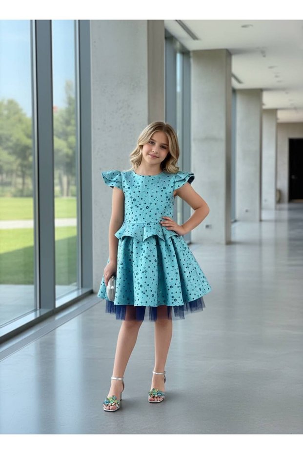 Girls' Evening Dress, Tulle, Ruffled Sleeves, Fluffy Skirt, Birthday, Special Occasion, Party Dress.