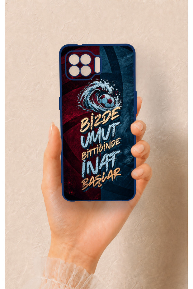 Oppo Reno 4 Lite Compatible Wavy Burgundy and Blue Patterned Silicone Case.