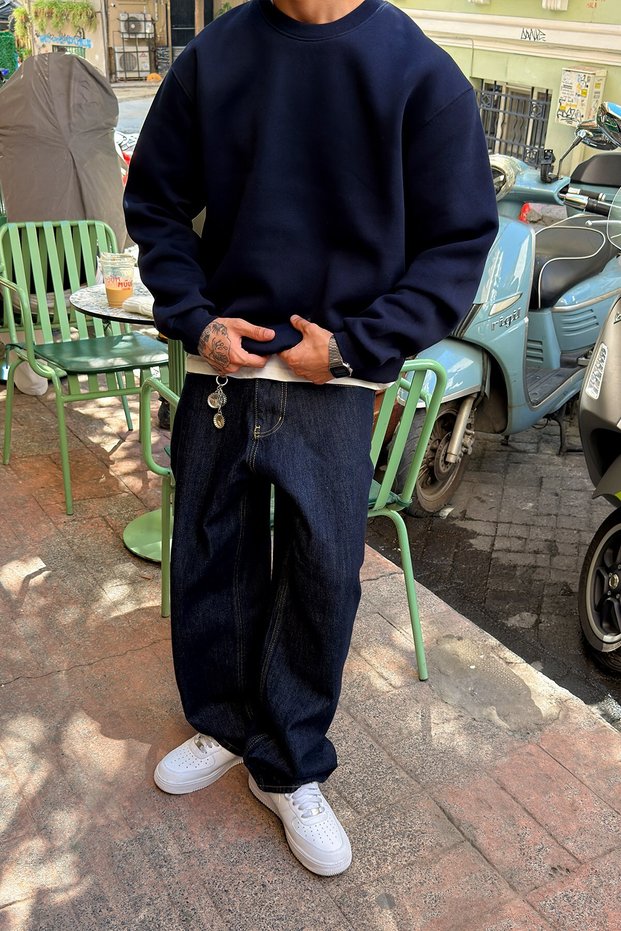 Puffer Navy Blue Boxy Fit Sweatshirt