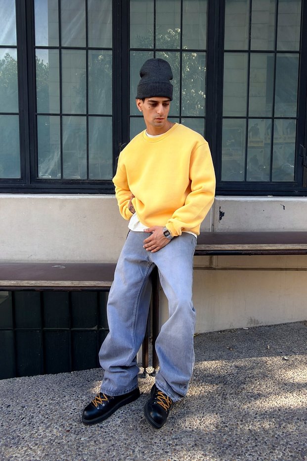 Puffer Butter Yellow Boxy Fit Sweatshirt