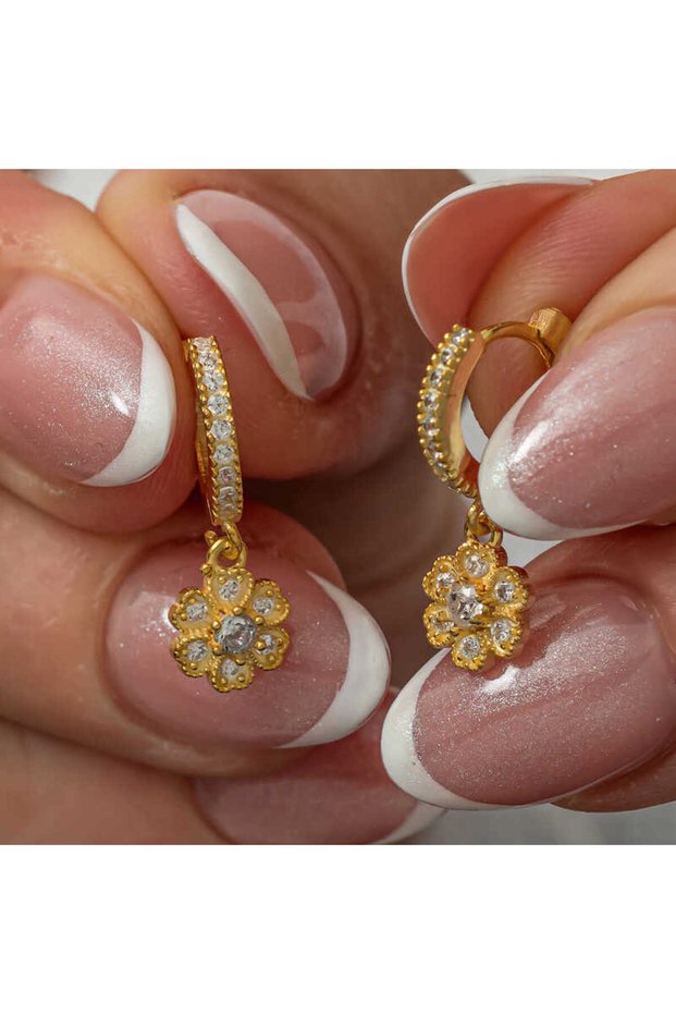 Gold Minimal Flower Women's Earrings with Silver Dangles