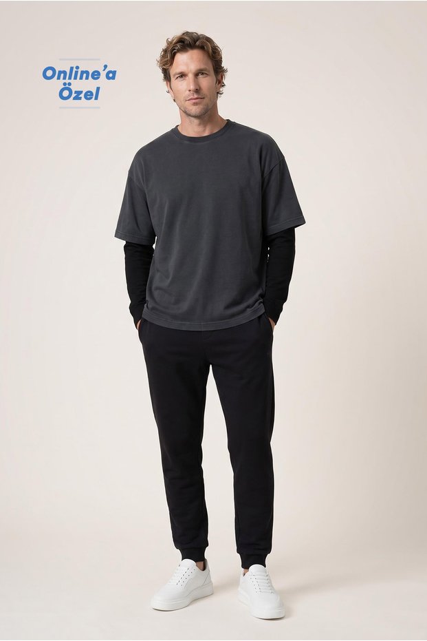Elastic Waist Drawstring Pocketed Cotton Sweatpants / Sweatpants